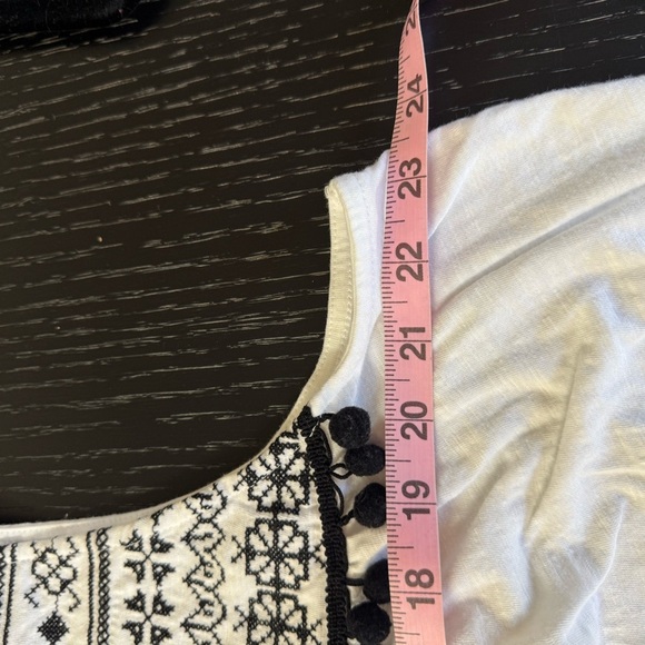 Caslon 100% Cotton Embroidered Pom Fringe Tank Top 2X White Black Boho - Picture 3 of 5